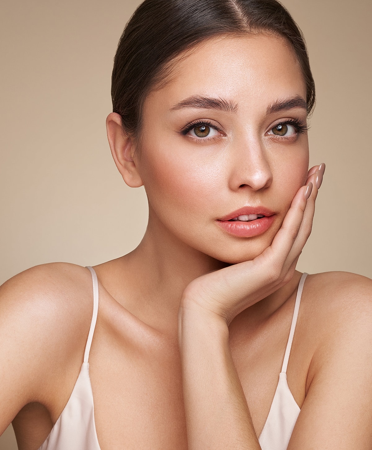 Portrait of a woman with natural makeup.